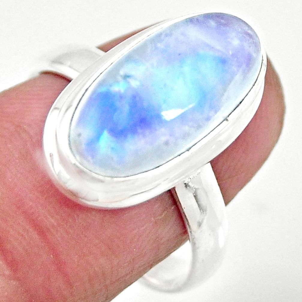 925 silver 6.36cts solitaire natural rainbow moonstone oval ring size 7.5 r51231