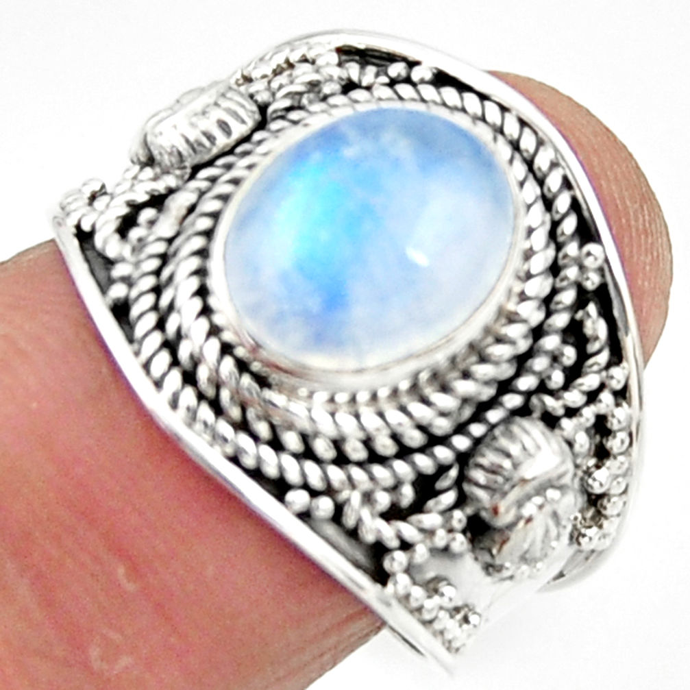 925 silver 4.38cts solitaire natural rainbow moonstone oval ring size 7.5 r51947