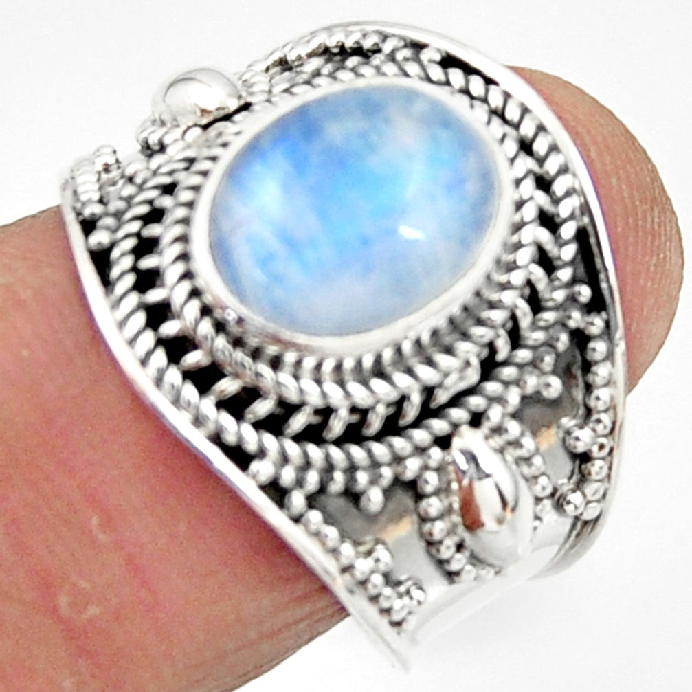 925 silver 4.38cts solitaire natural rainbow moonstone oval ring size 7.5 r51957