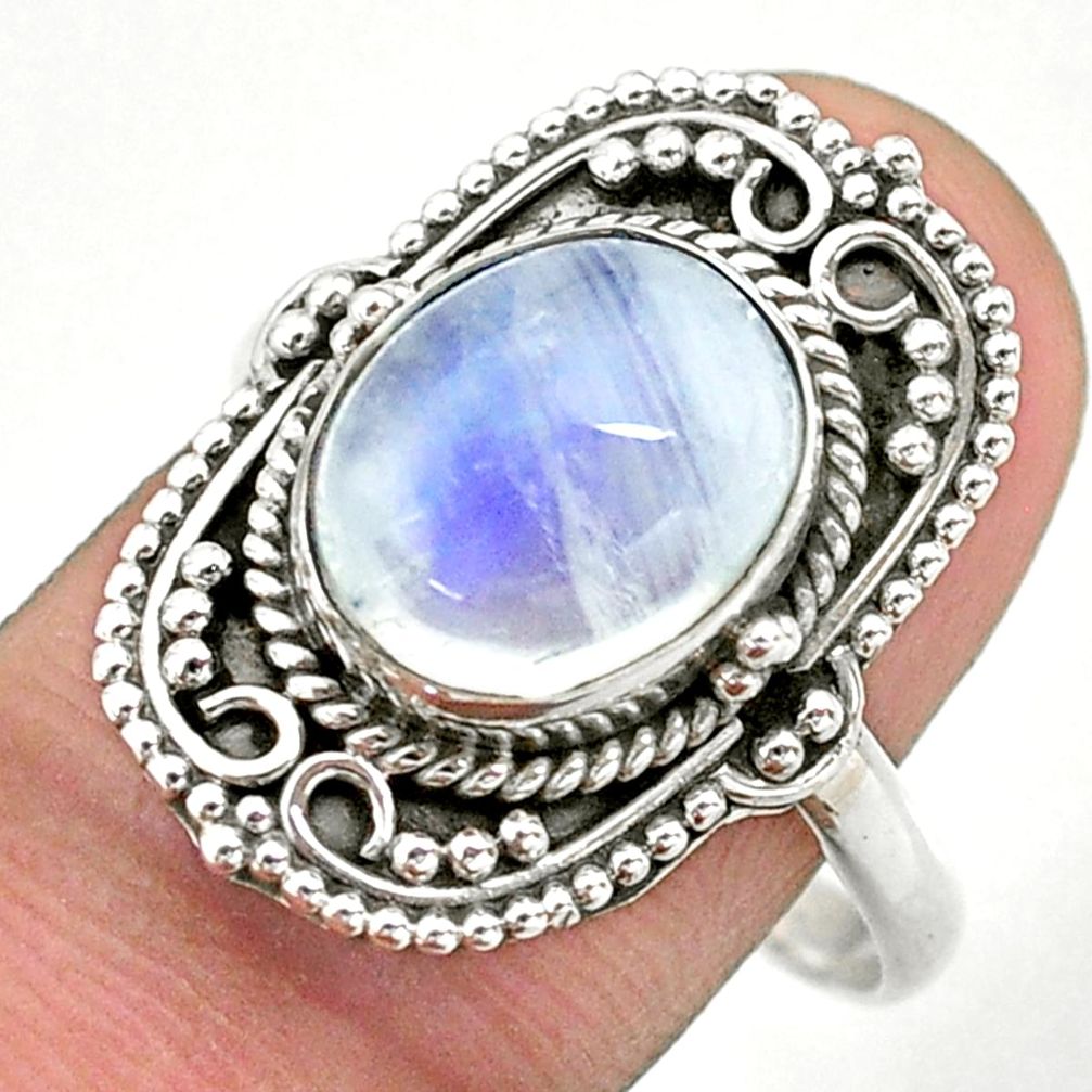 925 silver 5.15cts solitaire natural rainbow moonstone oval ring size 10 t39900