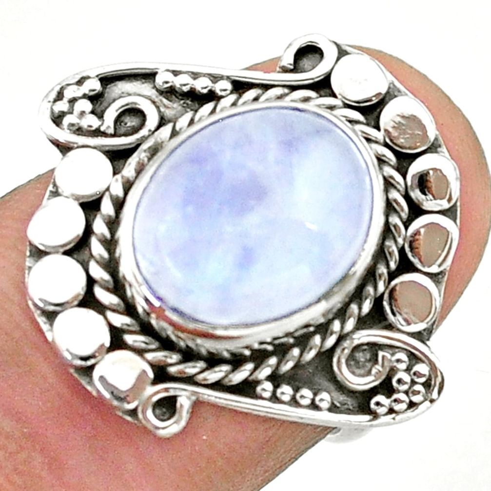 925 silver 5.39cts solitaire natural rainbow moonstone oval ring size 6 t39960