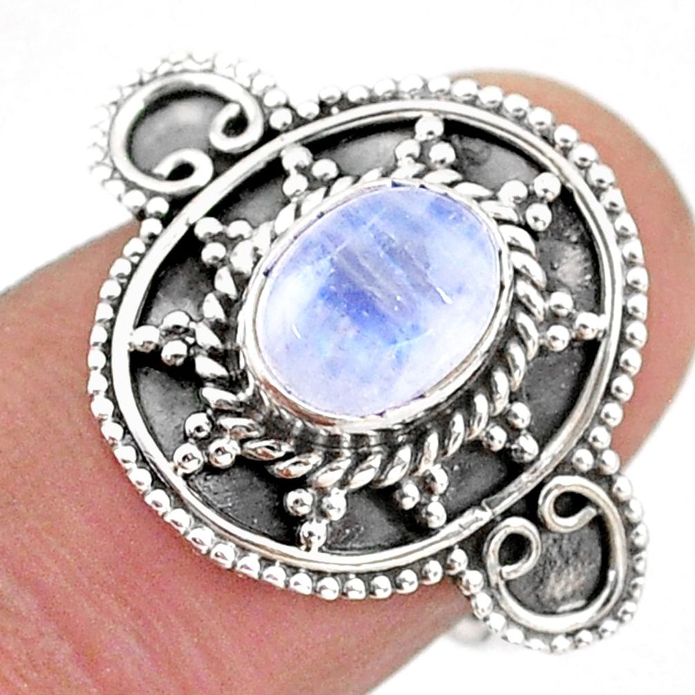925 silver 1.91cts solitaire natural rainbow moonstone oval ring size 6 t43794