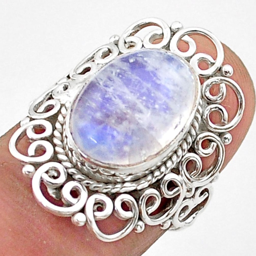 925 silver 4.93cts solitaire natural rainbow moonstone oval ring size 6 t65412