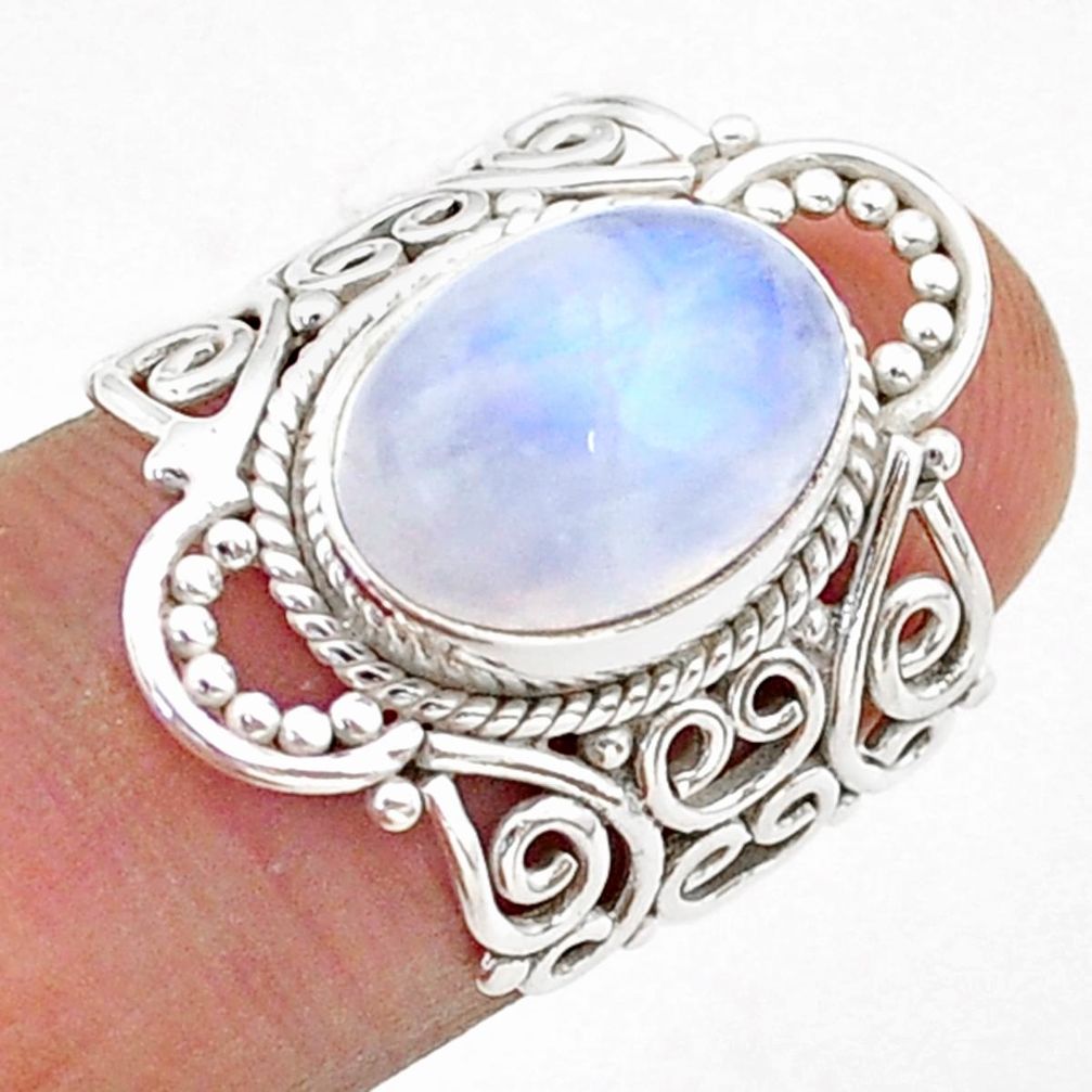 925 silver 5.13cts solitaire natural rainbow moonstone oval ring size 6 t65479