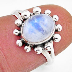 925 silver 2.97cts solitaire natural rainbow moonstone oval ring size 6 y81799