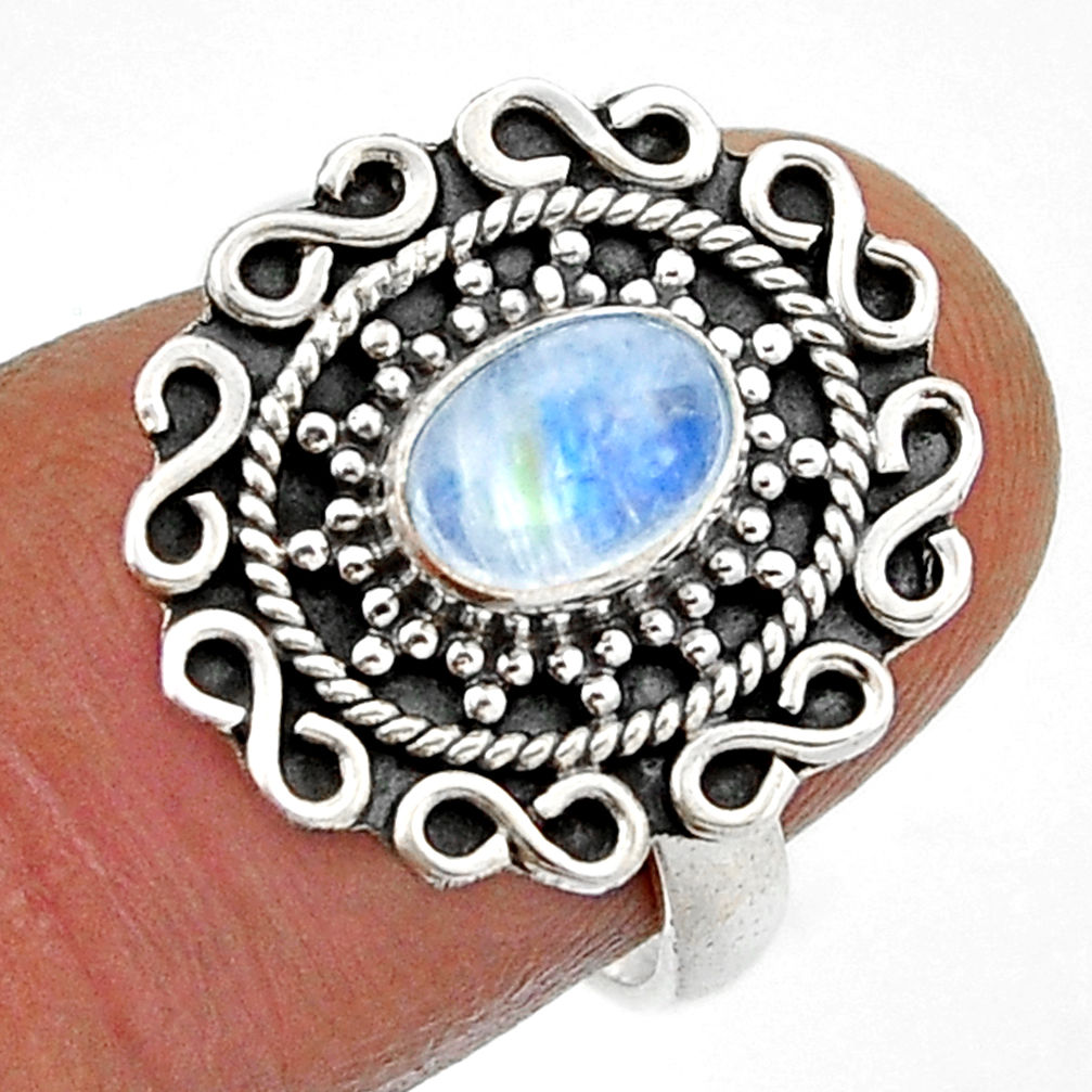 925 silver 1.49cts solitaire natural rainbow moonstone oval ring size 7 n42997