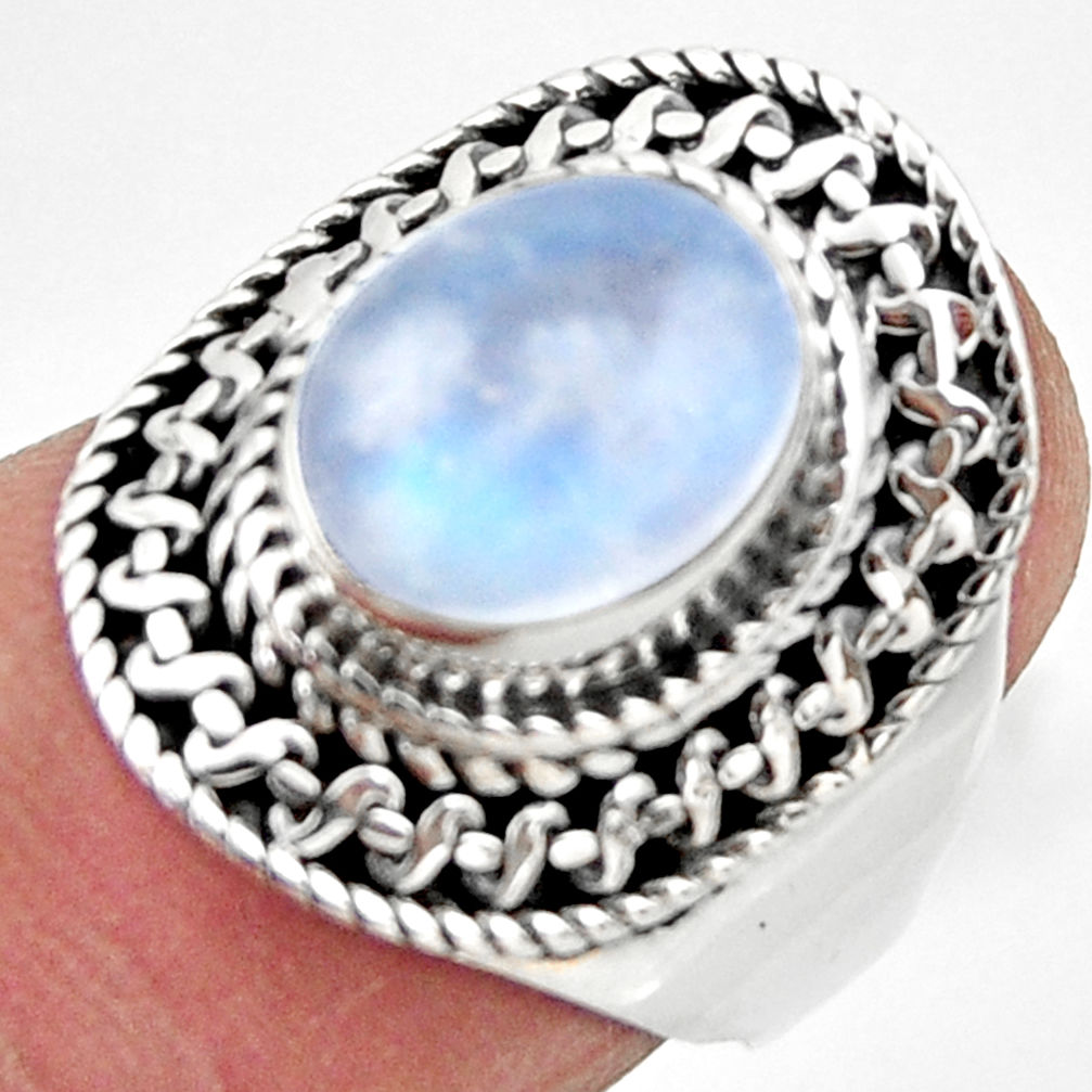 925 silver 4.19cts solitaire natural rainbow moonstone oval ring size 7 r49429