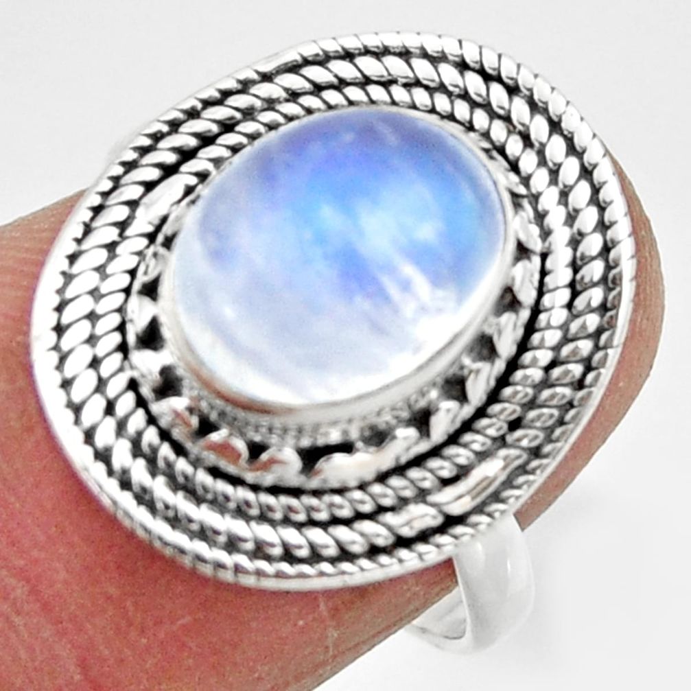 925 silver 4.23cts solitaire natural rainbow moonstone oval ring size 7 r49438