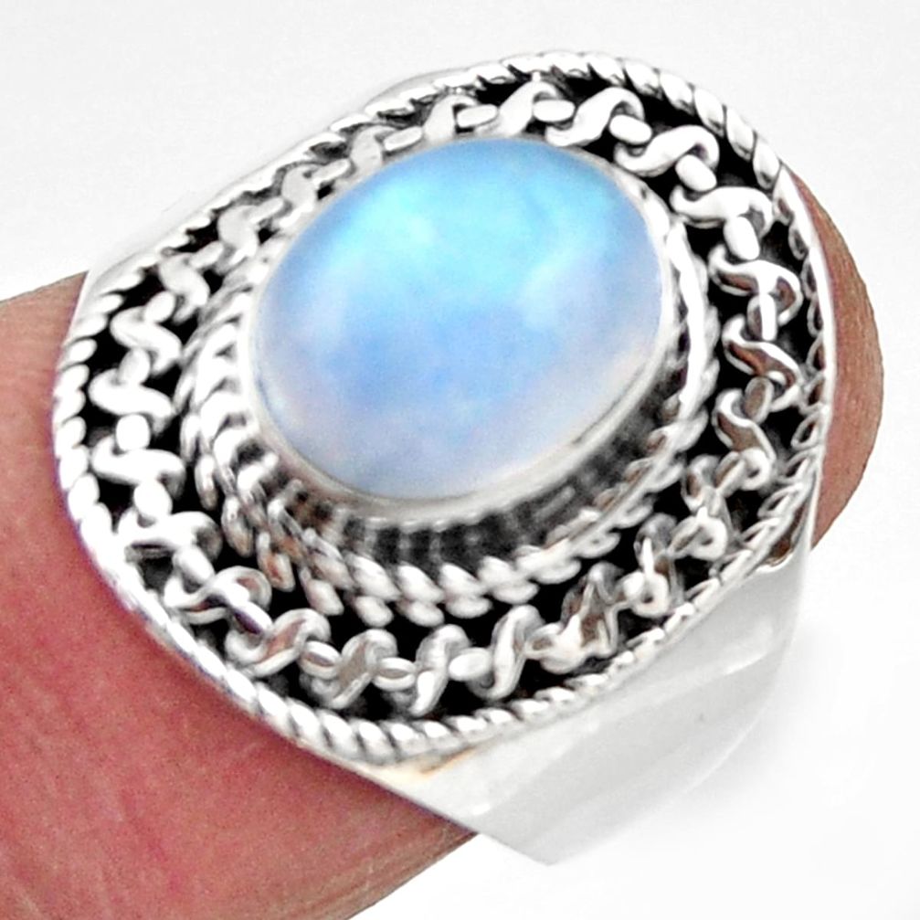925 silver 4.27cts solitaire natural rainbow moonstone oval ring size 7 r49440