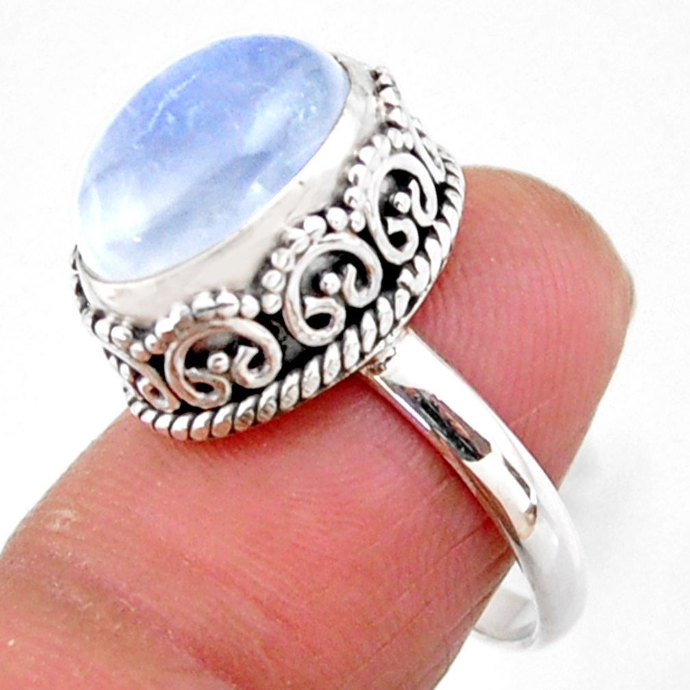 925 silver 5.28cts solitaire natural rainbow moonstone oval ring size 7 r51409