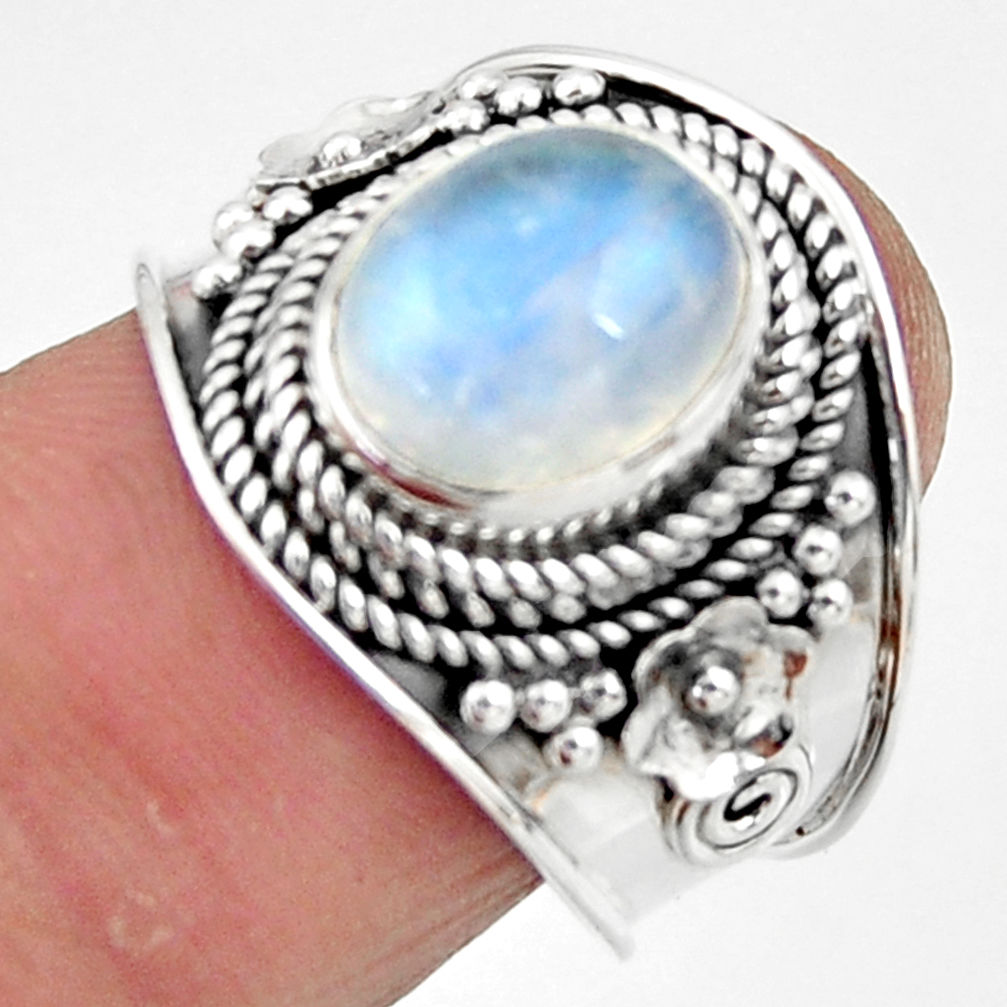 925 silver 4.21cts solitaire natural rainbow moonstone oval ring size 7 r51940
