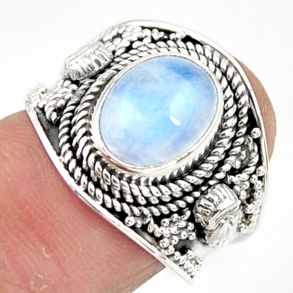 925 silver 4.38cts solitaire natural rainbow moonstone oval ring size 7 r51950