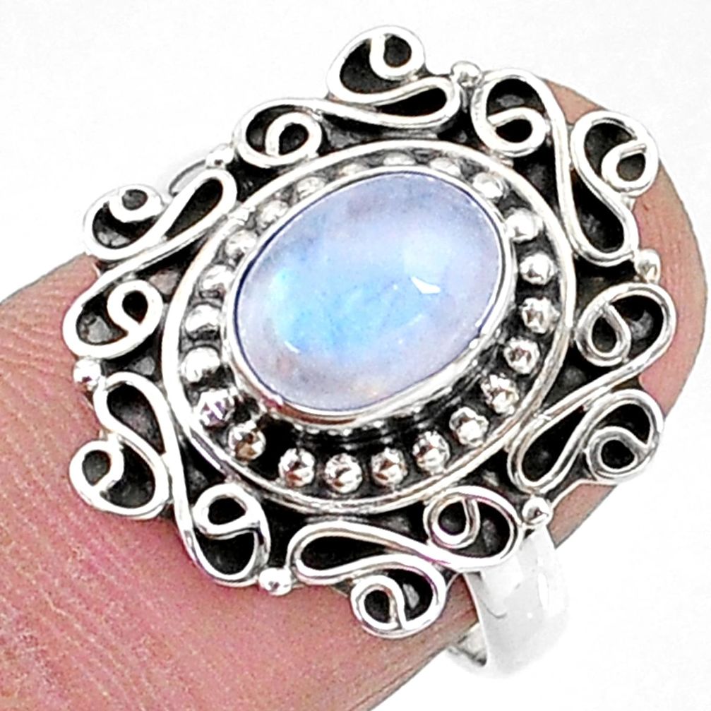 925 silver 2.11cts solitaire natural rainbow moonstone oval ring size 7 t15818
