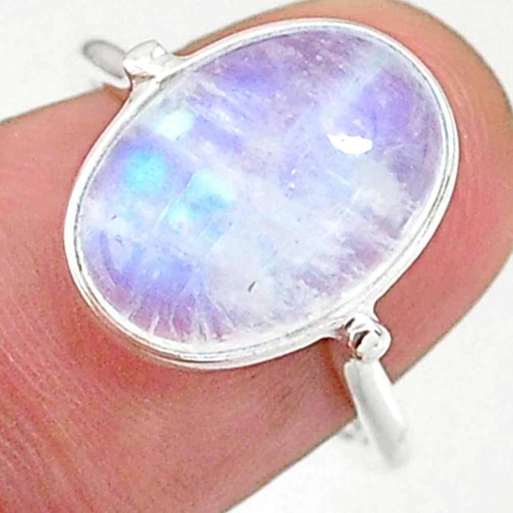 925 silver 5.89cts solitaire natural rainbow moonstone oval ring size 7 t34656