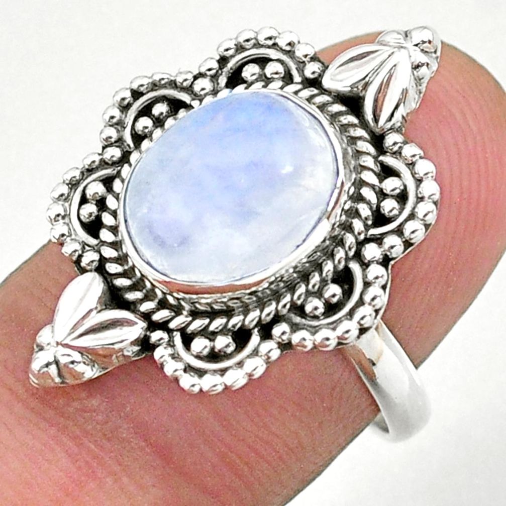 925 silver 5.11cts solitaire natural rainbow moonstone oval ring size 7 t39916