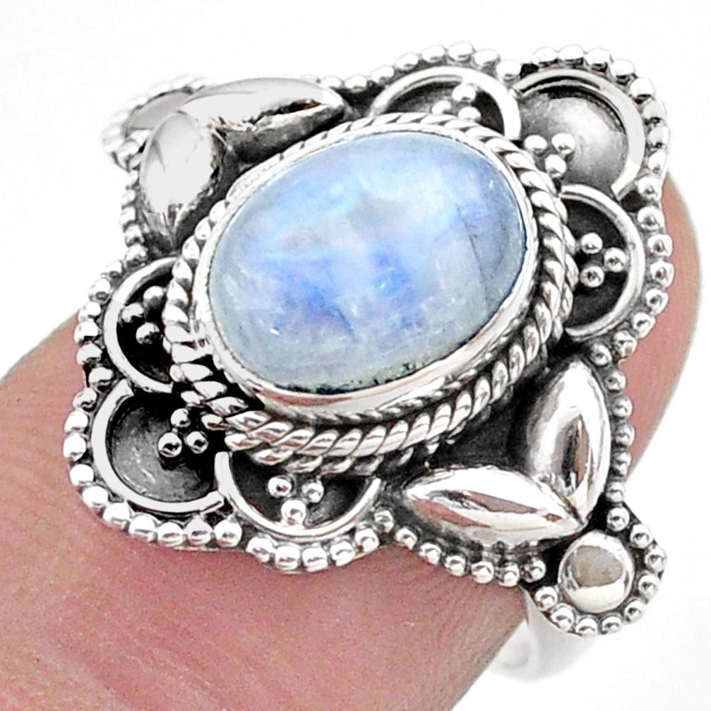 925 silver 4.38cts solitaire natural rainbow moonstone oval ring size 7 t46138