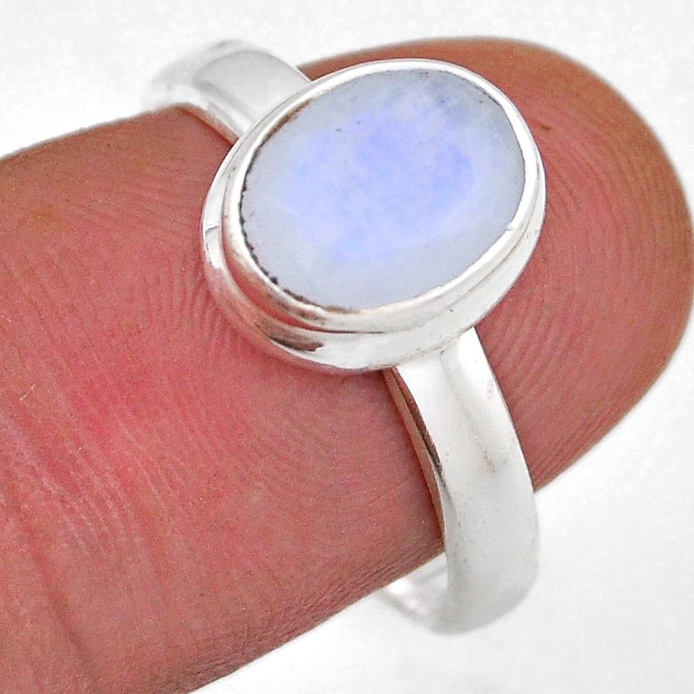 925 silver 2.90cts solitaire natural rainbow moonstone oval ring size 8 n44479