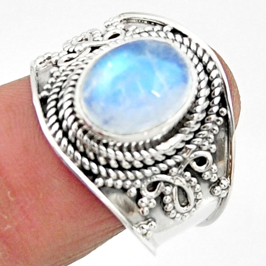 925 silver 4.38cts solitaire natural rainbow moonstone oval ring size 8 r51925