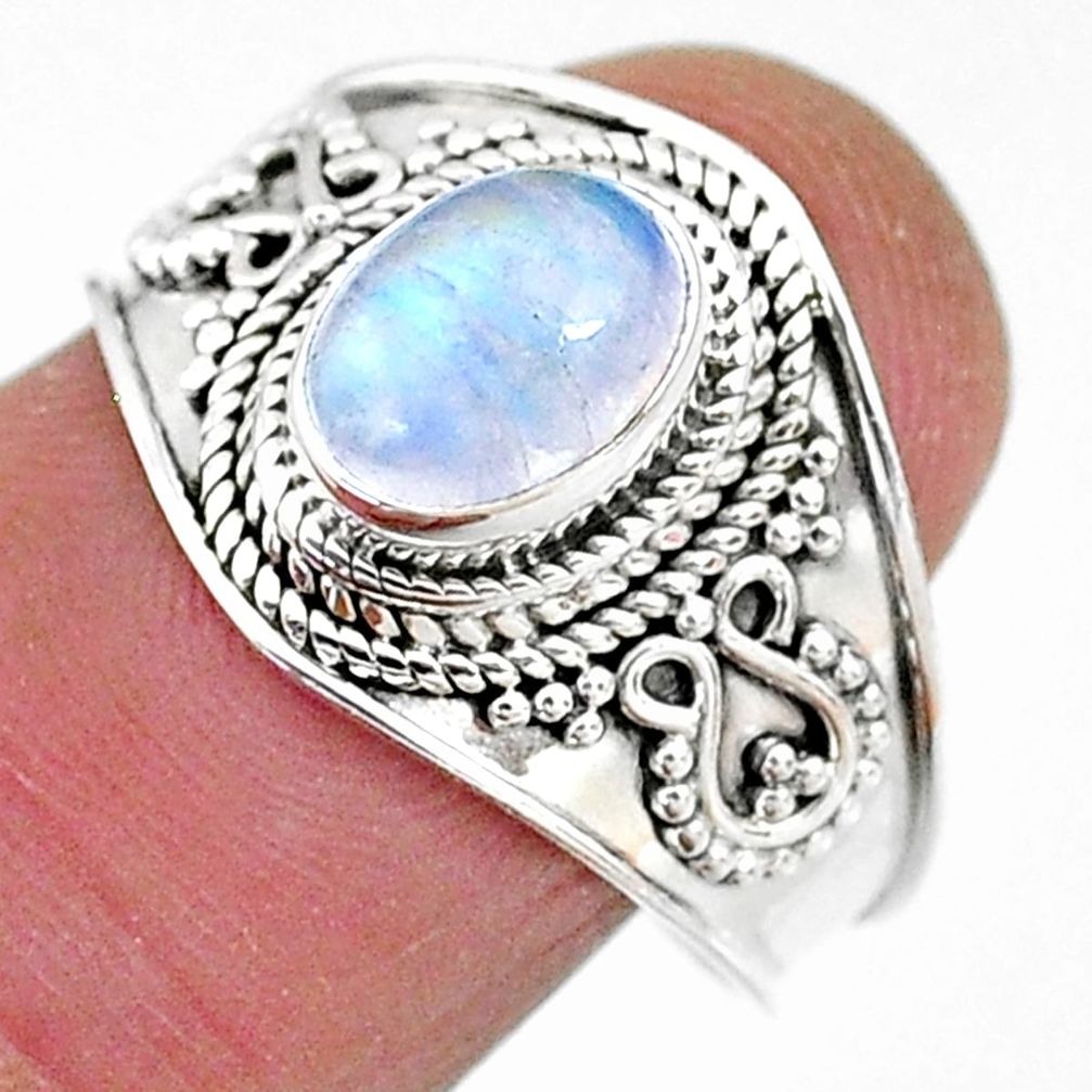 925 silver 2.08cts solitaire natural rainbow moonstone oval ring size 8 t10079