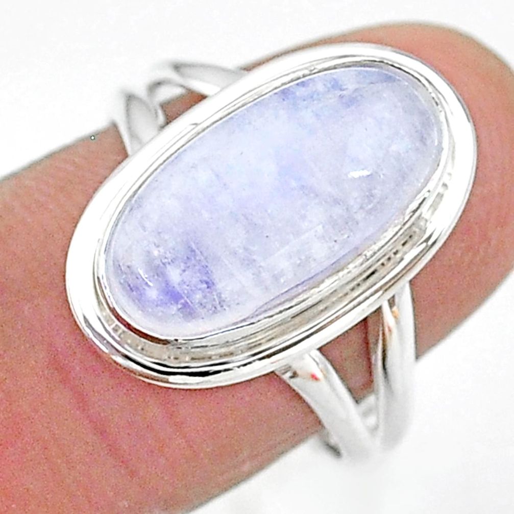 925 silver 6.58cts solitaire natural rainbow moonstone oval ring size 8 t12836