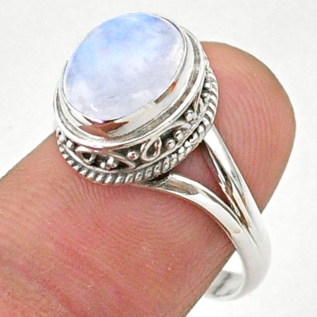 925 silver 4.50cts solitaire natural rainbow moonstone oval ring size 8 t27298