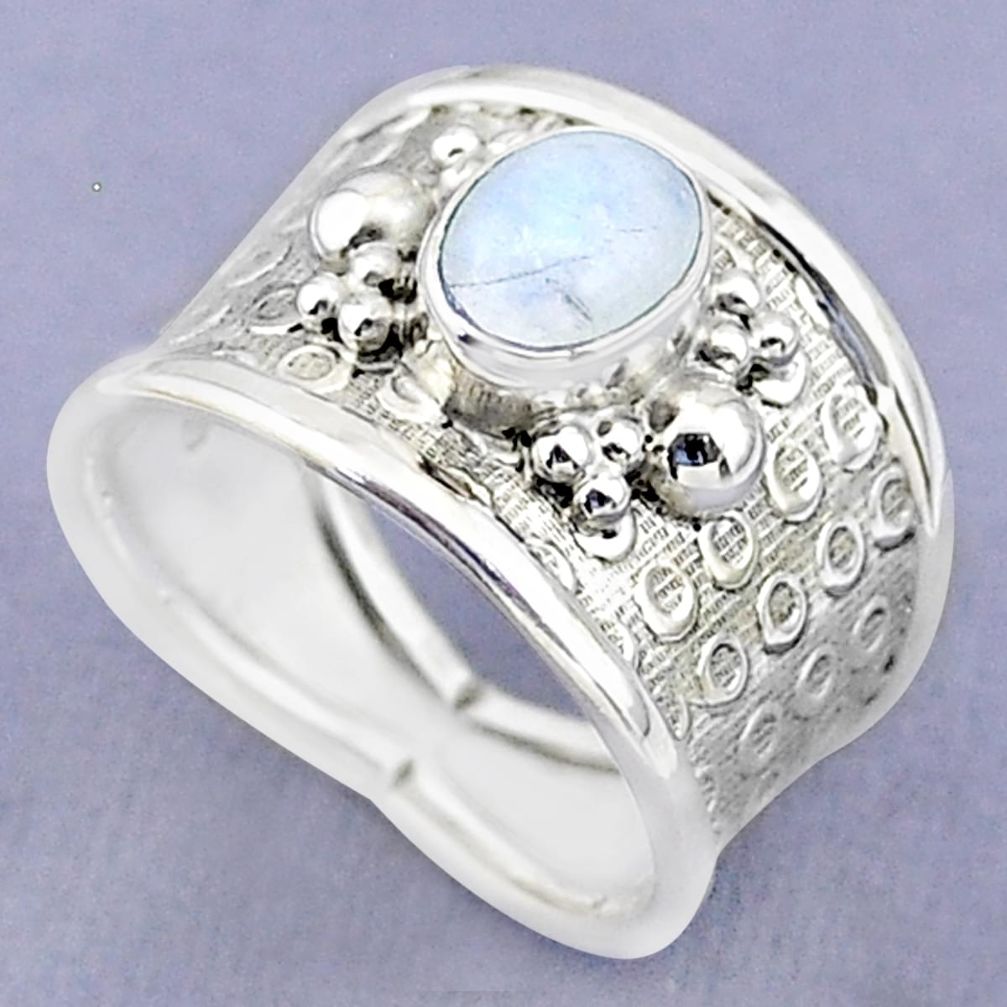 925 silver 2.01cts solitaire natural rainbow moonstone oval ring size 8 t37179