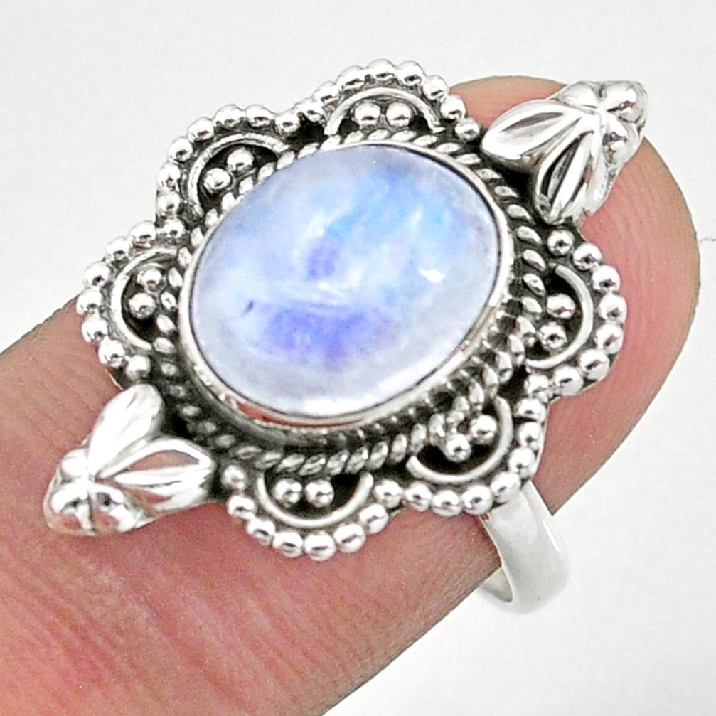 925 silver 5.08cts solitaire natural rainbow moonstone oval ring size 8 t39918
