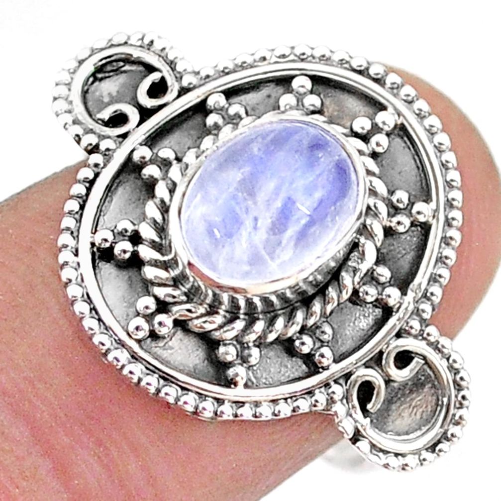 925 silver 2.17cts solitaire natural rainbow moonstone oval ring size 8 t43798