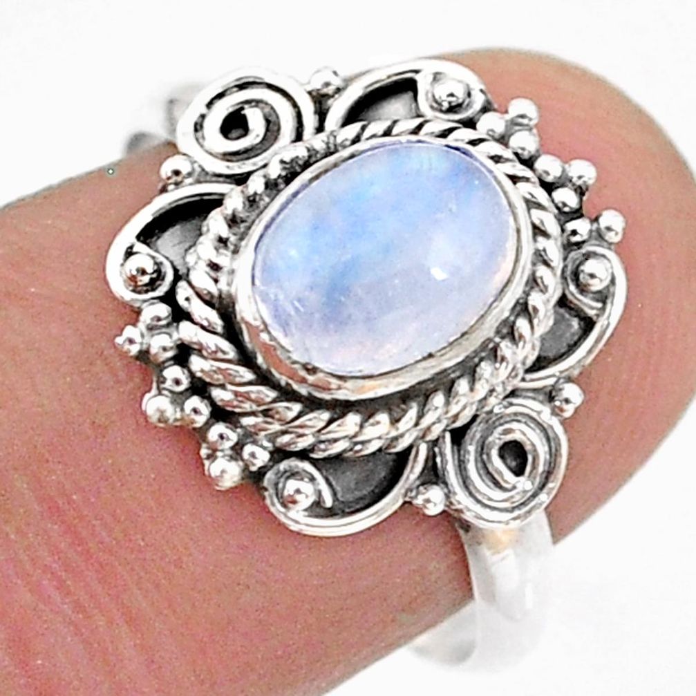 925 silver 2.17cts solitaire natural rainbow moonstone oval ring size 8 t43800