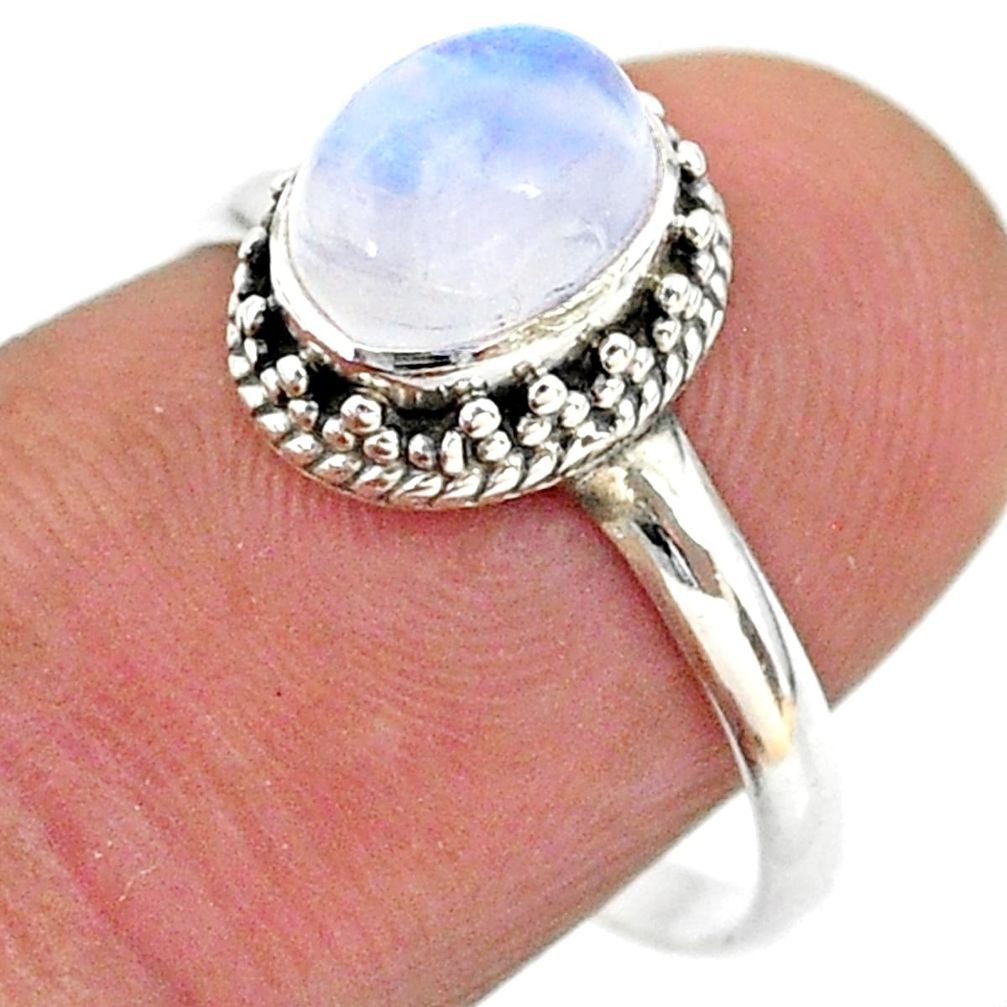925 silver 2.01cts solitaire natural rainbow moonstone oval ring size 8 t43859