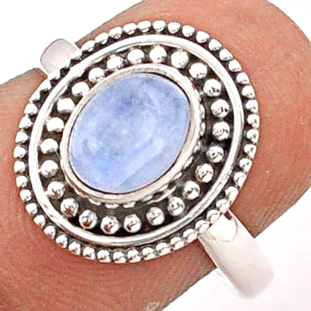 925 silver 1.78cts solitaire natural rainbow moonstone oval ring size 8 t84352