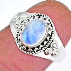 925 silver 1.96cts solitaire natural rainbow moonstone oval ring size 8 y18578