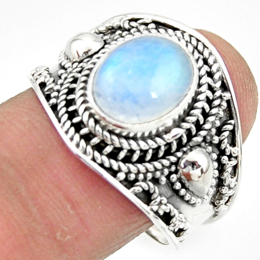 925 silver 4.71cts solitaire natural rainbow moonstone oval ring size 9 r51954