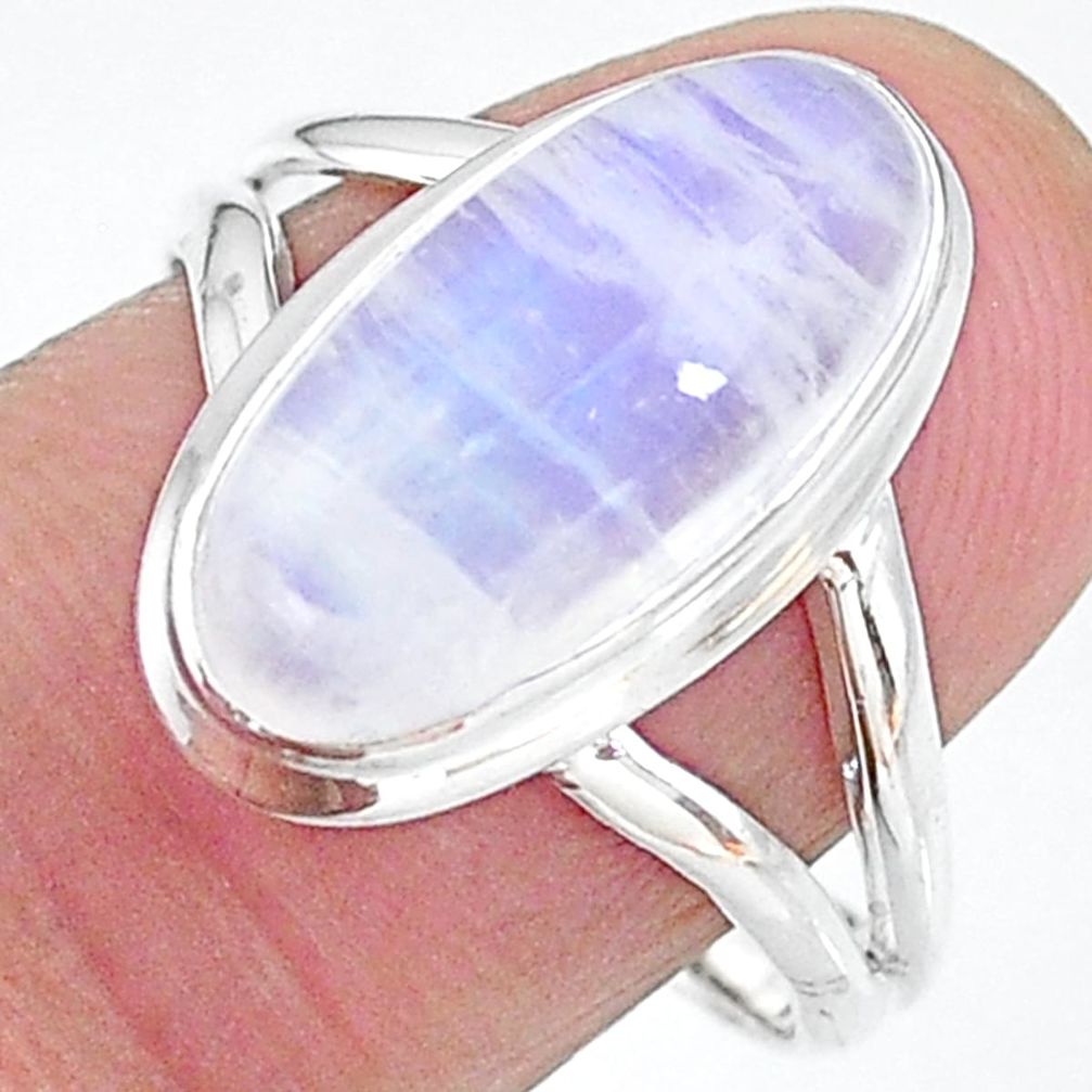 925 silver 7.30cts solitaire natural rainbow moonstone oval ring size 9 t12812