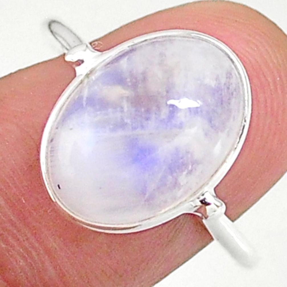 925 silver 6.26cts solitaire natural rainbow moonstone oval ring size 9 t34659