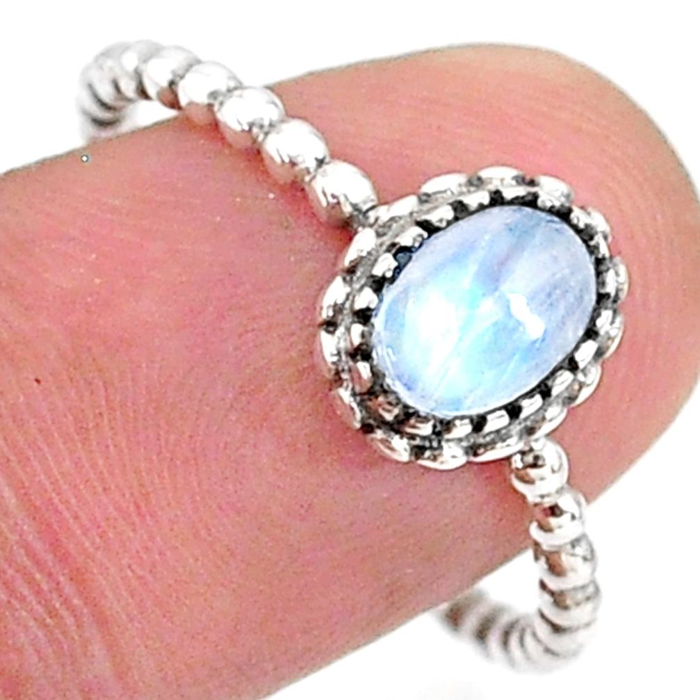 925 silver 1.63cts solitaire natural rainbow moonstone oval ring size 9 t34900