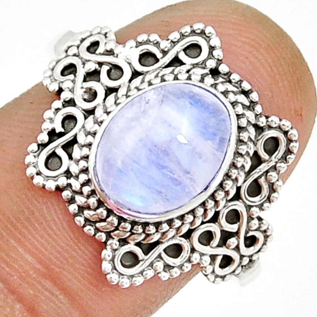 925 silver 3.18cts solitaire natural rainbow moonstone oval ring size 9 y4043