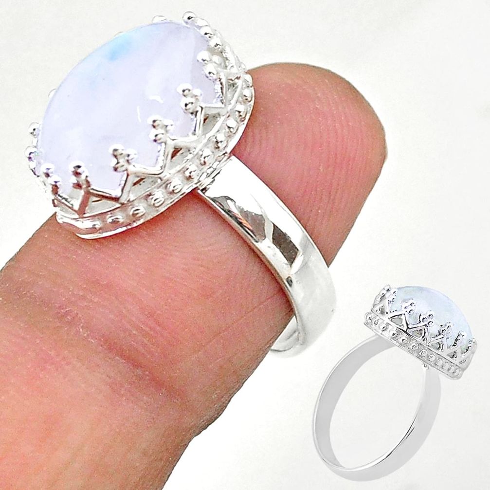 925 silver 6.47cts solitaire natural rainbow moonstone oval ring size 5.5 t20426