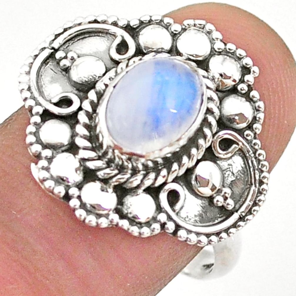 925 silver 2.00cts solitaire natural rainbow moonstone oval ring size 8.5 t43912