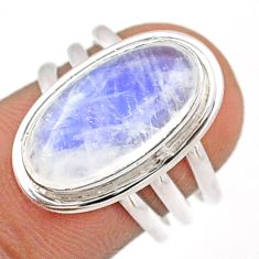 925 silver 7.12cts solitaire natural rainbow moonstone oval ring size 6.5 t85720