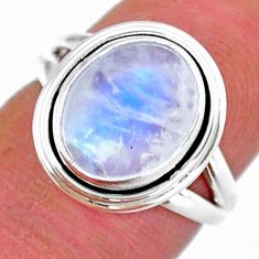 925 silver 5.14cts solitaire natural rainbow moonstone oval ring size 5.5 y16256