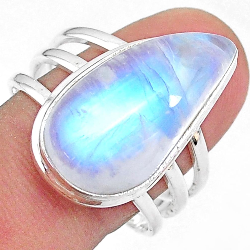 925 silver 14.61cts solitaire natural rainbow moonstone pear ring size 10 t18114