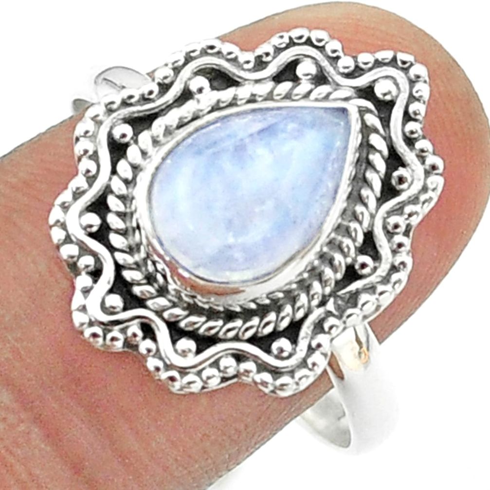 925 silver 2.78cts solitaire natural rainbow moonstone pear ring size 10 t50777