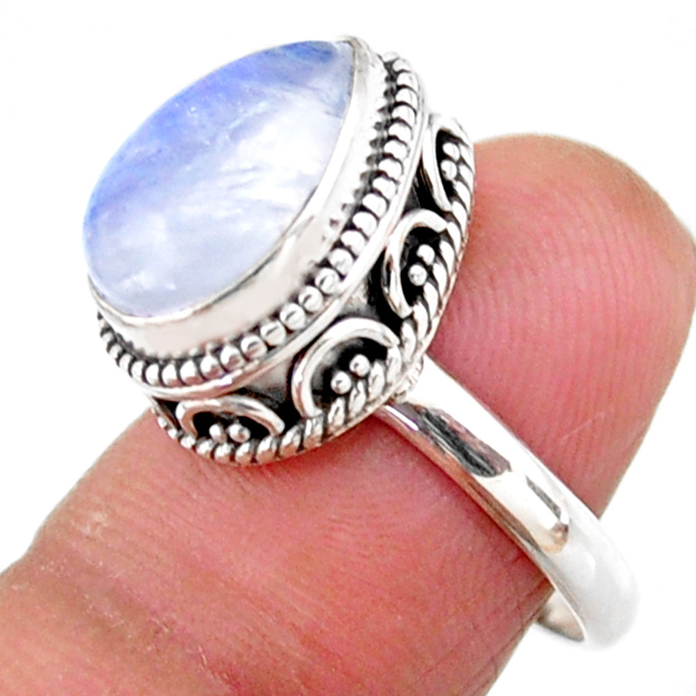 925 silver 5.08cts solitaire natural rainbow moonstone pear ring size 7 r51427