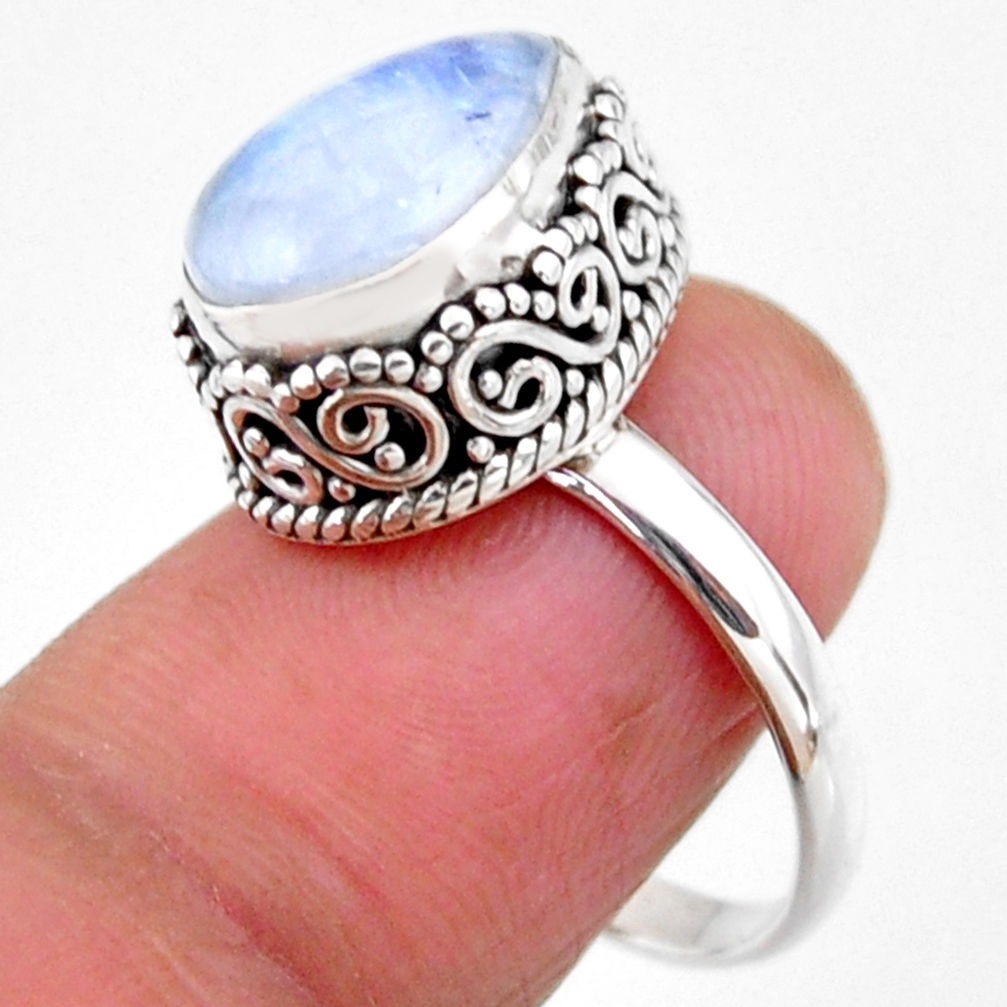 925 silver 5.31cts solitaire natural rainbow moonstone pear ring size 8 r51387