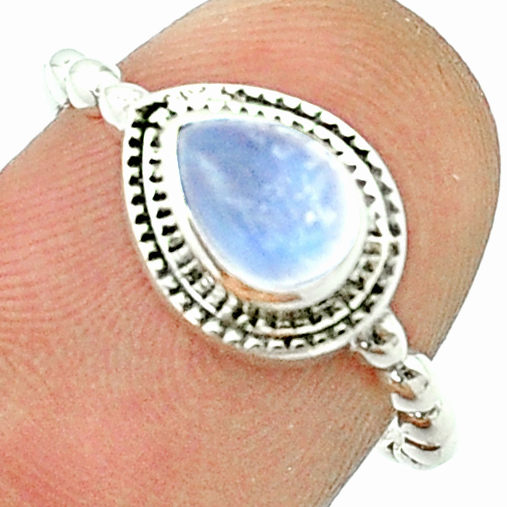 925 silver 1.94cts solitaire natural rainbow moonstone pear ring size 7.5 u37055