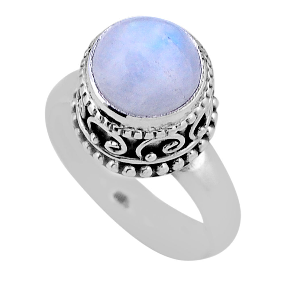 925 silver 3.52cts solitaire natural rainbow moonstone ring size 7.5 n43372
