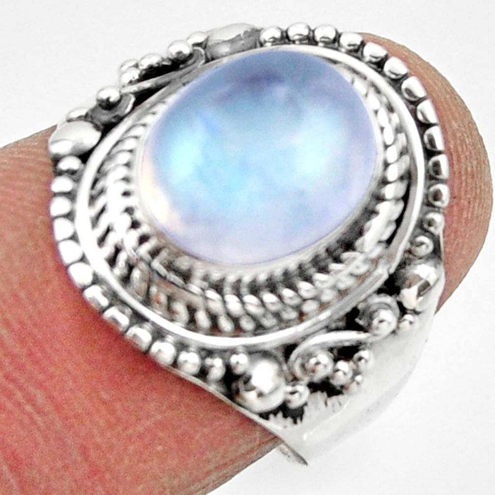 925 silver 4.42cts solitaire natural rainbow moonstone ring size 6.5 r49457