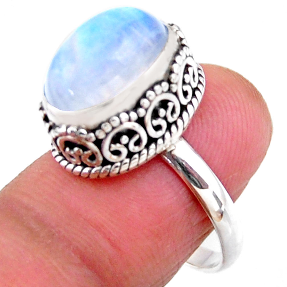 925 silver 5.30cts solitaire natural rainbow moonstone ring size 7.5 r51392