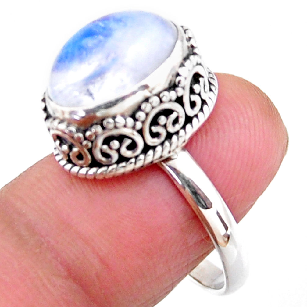 925 silver 5.28cts solitaire natural rainbow moonstone ring size 7.5 r51399